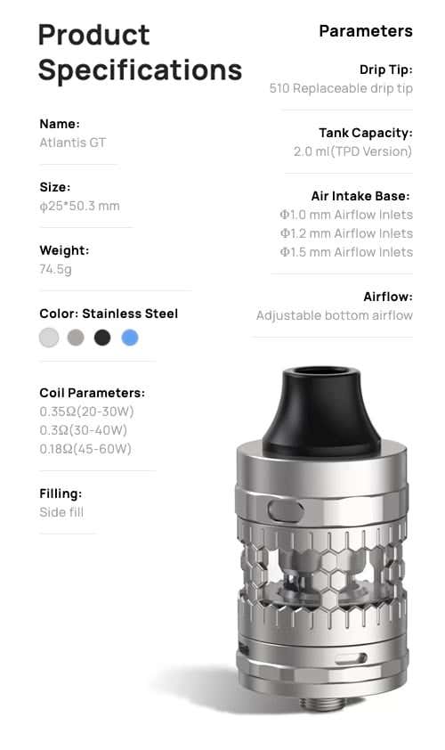 Aspire Atlantis GT Tank - Product specifications