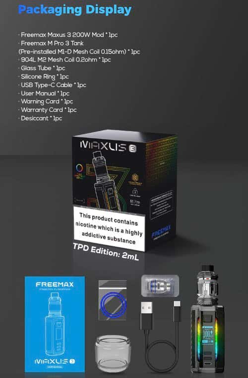 Freemax Maxus 3 200w Vape Kit - What's in the box?