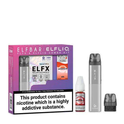 Elf Bar ELFX Pod Kit + Elfliq Nic Salt Combo Kit - Silver with Watermelon 10mg